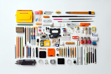 Collection of architect labor tools on a white background organized illustration