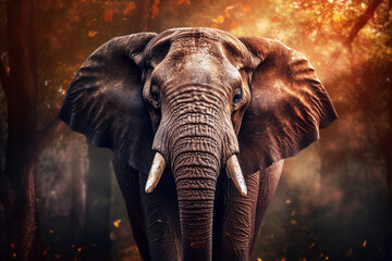 African elephant large detail of face in focus with great detail illustration
