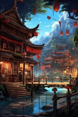 The background for Samurai gaming art environments. (Illustration, Generative AI)