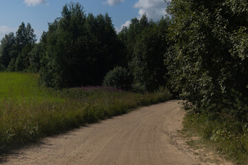 Fototapeta na wymiar Beautiful rural road in the countryside, day landscape