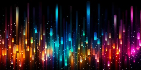 Abstract colourful background, unfocused glowing lines and bokeh lights. Colourful wallpaper, banner. AI generative digital design. 