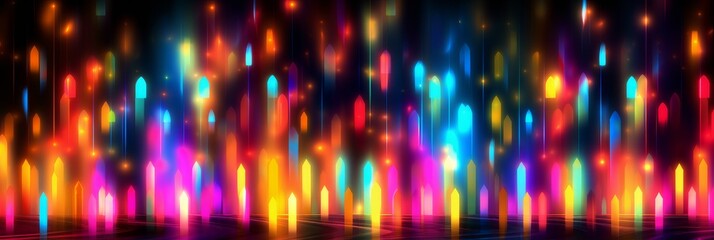 Abstract colourful background, unfocused glowing lines and bokeh lights. Colourful wallpaper, banner. AI generative digital design. 