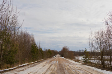 landscapes and road, Winter frosty snowy day 