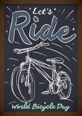 Bike Drawing on Blackboard to Celebrate World Bicycle Day, Vector Illustration