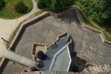 Tower defense structure with a buttress top view
