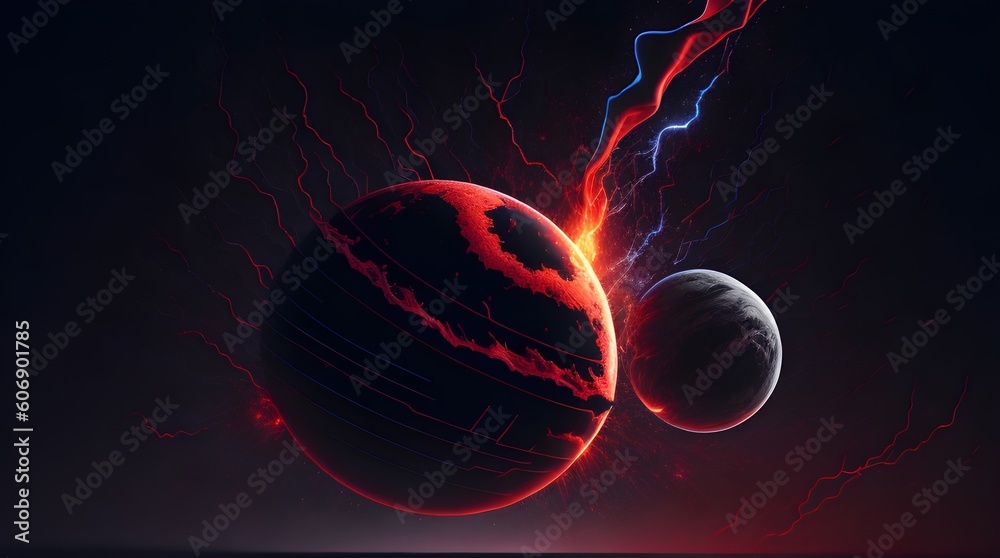 Canvas Prints background explosion collision of two planets in the sky (black and red)