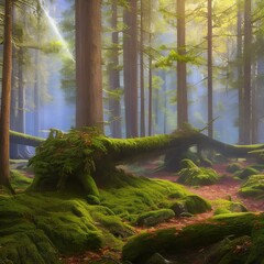 1437 Mystical Fairy Tale Forest: A mystical and enchanting background featuring a fairy tale forest with enchanting trees, glowing mushrooms, and a magical and ethereal atmosphere3, Generative AI