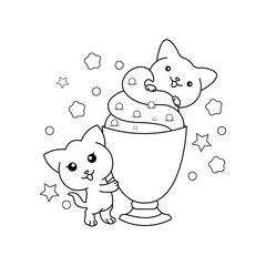 Vector draw character cute cat on sweet ice cream for summer