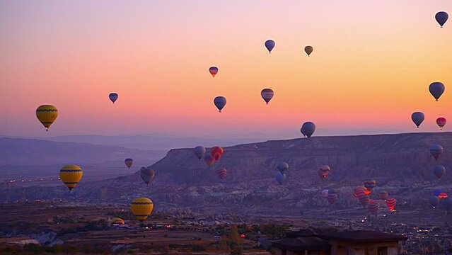 Cappadocia baloons on sunrise sunset