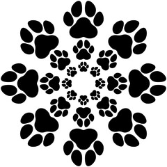 Black concentric paw design on white background