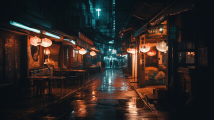 Fototapeta na wymiar Photography of streets with neon lights. IA generative.