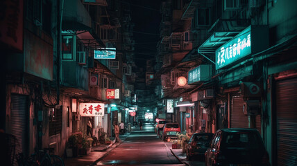 Photography of streets with neon lights. IA generative.