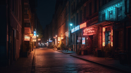 Fototapeta na wymiar Photography of streets with neon lights. IA generative.