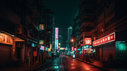 Photography of streets with neon lights. IA generative.