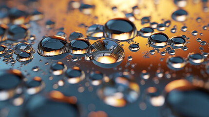 An abstract macro shot of water droplets on a reflective surface, creating a surreal dreamscape Generative AI