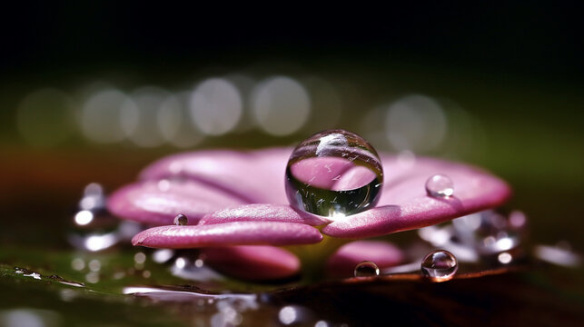 A Single Water Droplet On A Flower Petal, Capturing The Delicate Balance Of Nature Generative AI