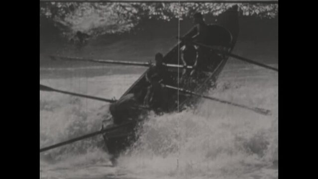 United Kingdom 1950, Vintage Extreme Watersports: High Waves and Thrilling Boat Action in the 1950s
