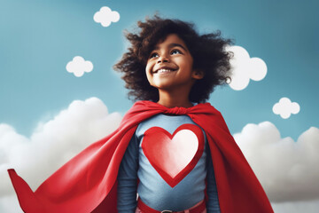 Cute little Indian kid dressed up in superhero costume. Generative AI.