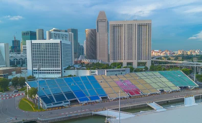 Rolgordijnen Aerial view of Formula 1 Singapore race track tribunes in the Marina bay. Track located in the city center © Audrius