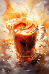A stunning watercolor impressionist painting of coffee depicting it in full form. AI generative
