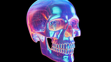 Holographic human skull, in the style of precisionism influence, emphasizes feelings over reality, high-tech futurism.  Generative AI.