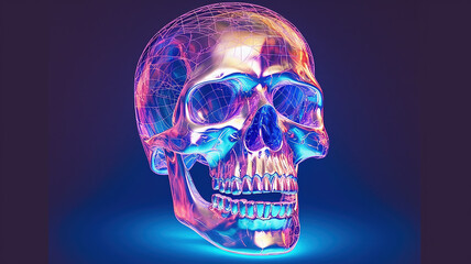 Holographic human skull, in the style of precisionism influence, emphasizes feelings over reality, high-tech futurism.  Generative AI.