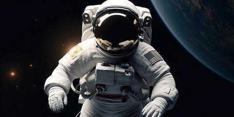 Fototapeta na wymiar Portrait of astronaut floating in space. ai generated.