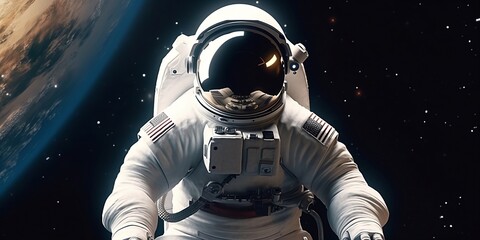 Fototapeta na wymiar Portrait of astronaut floating in space. generative ai.