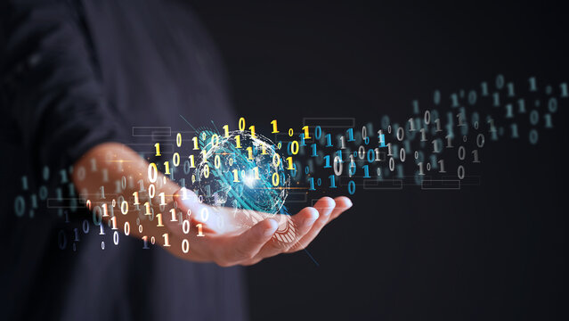 Zero One background in the hands of developers is a global representation of binaries, networks, and coding of programming fundamentals concepts..