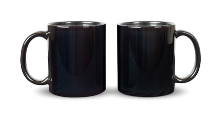 Two 11 oz. Black Coffee Mug Mockup Isolated on White Background