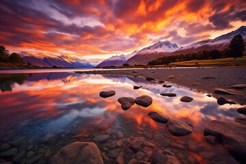 a serene landscape that showcases the harmonious coexistence of elements. Made by generative AI.