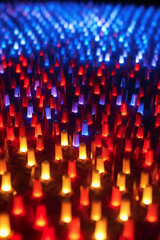 Fototapeta premium Red blue yellow pinpoint led lights mixing together beautifully. AI generative