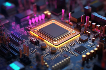 Fototapeta na wymiar Colorful Illuminated Electronic Circuits and Processor Chips Abstract Generative AI Artwork