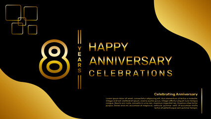 8 year anniversary logo design with a double line concept in gold color, logo vector template illustration