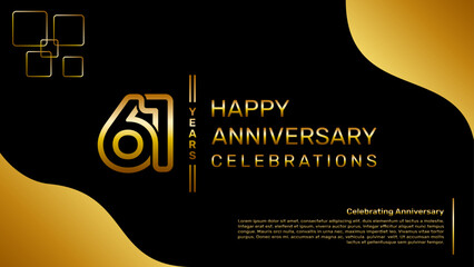 61 year anniversary logo design with a double line concept in gold color, logo vector template illustration