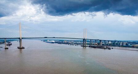 Dartford Crossing, a twin roadway over the Thames, made up of the Dartford Tunnel & the Queen...