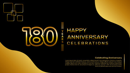 180 year anniversary logo design with a double line concept in gold color, logo vector template illustration