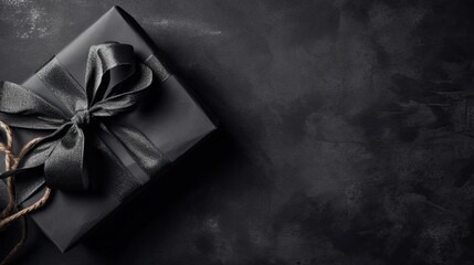 Black Friday with gift box and black tape on black background for banner design