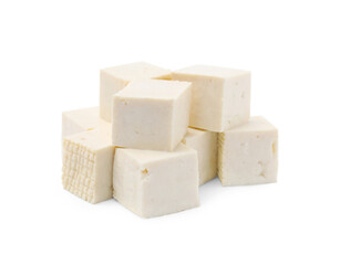 Delicious tofu cheese cubes isolated on white