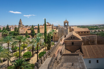 Aerial view Alcazar de los Reyes Cristianos and Mosque-Cathedral of Cordoba - Cordoba, Andalusia,...