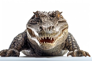 Fototapeta premium Prehistoric predator meets modern reptile: Tyrannosaurus Rex and crocodile side by side
