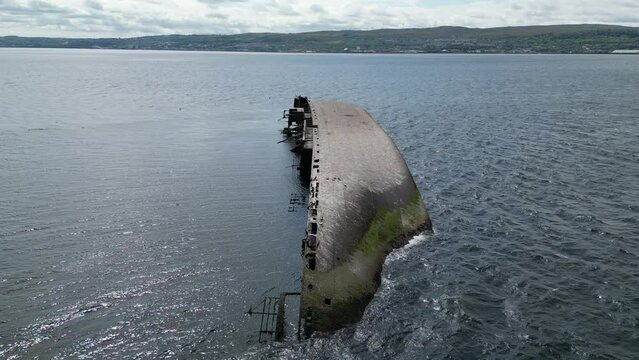 Shipwreck abandoned for decades in the River Clyde between Greenock and Helensburgh in Scotland