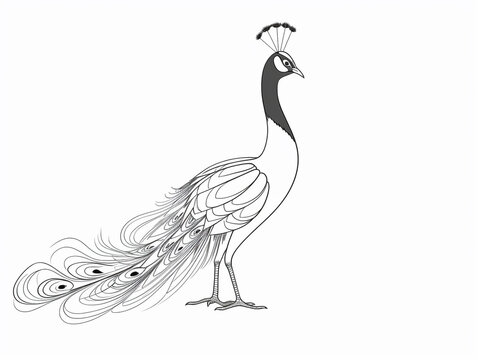 recommend clip art: A Simple Line Drawing of a Peacock | Generative AI