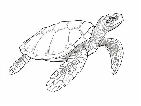 A Simple Line Drawing of a Sea Turtle | Generative AI