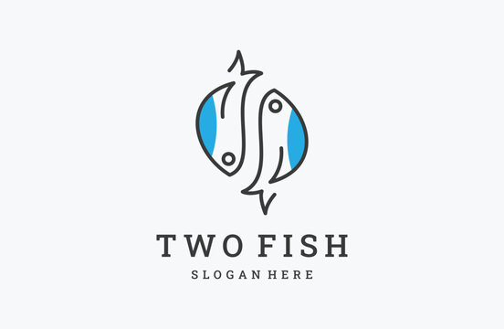 two fish logo icon vector inspiration line style .