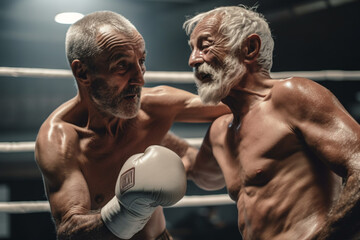 Fototapeta na wymiar Two old tired man boxing Generative AI