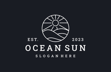 ocean sun logo vector icon illustration hipster vintage retro .
