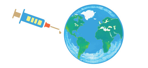 globe vector illustration with syringe on white background