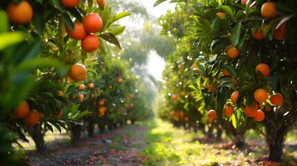 Juicy oranges grow on trees, orange farm, generative AI