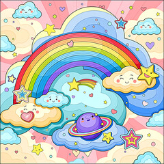 Illustration of beautiful rainbow and clouds